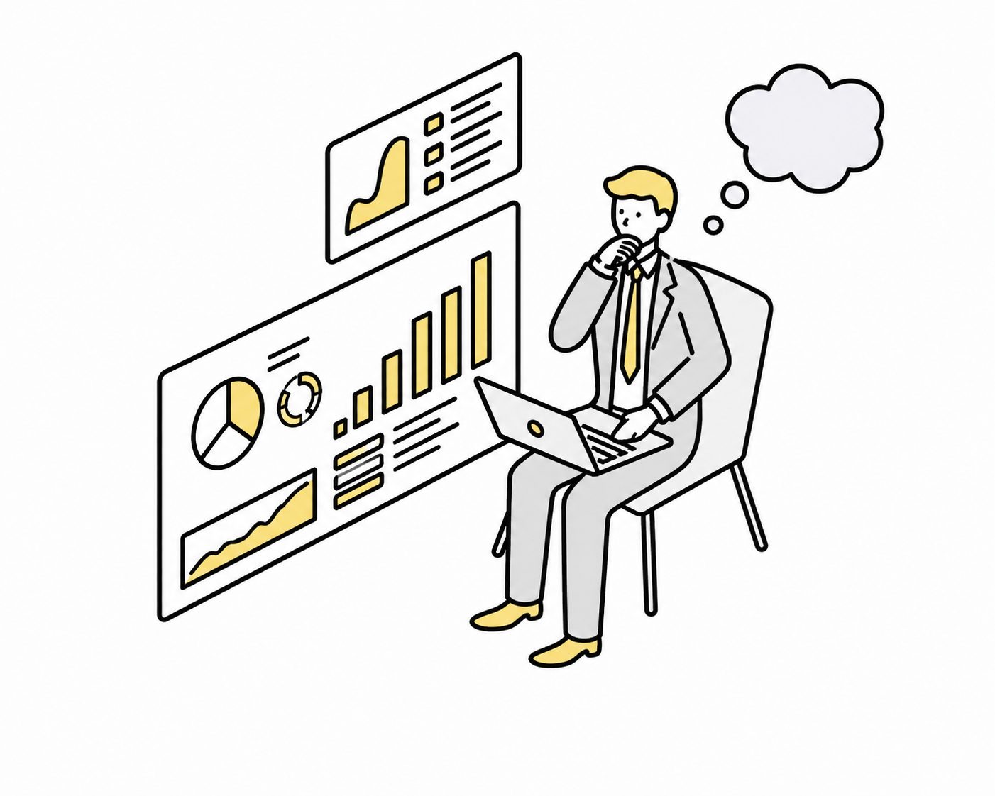 事業計画を作るのに苦戦している男性
